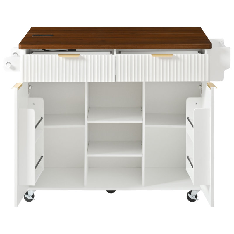 52" Fluted Kitchen Island With Drop Leaf