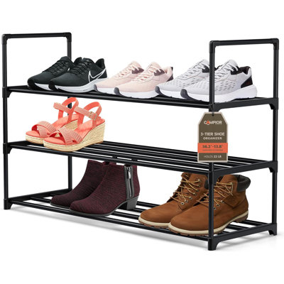 Black 3 Tier Shoe Rack, 36" Large Shoe Shelf Holds 15 Pairs Of Shoes, Heavy Duty Shoe Rack For Entryway, Bedroom, Closet, Up To 22 Lb Weight Capacity, Space-saving And Easy To Assemble