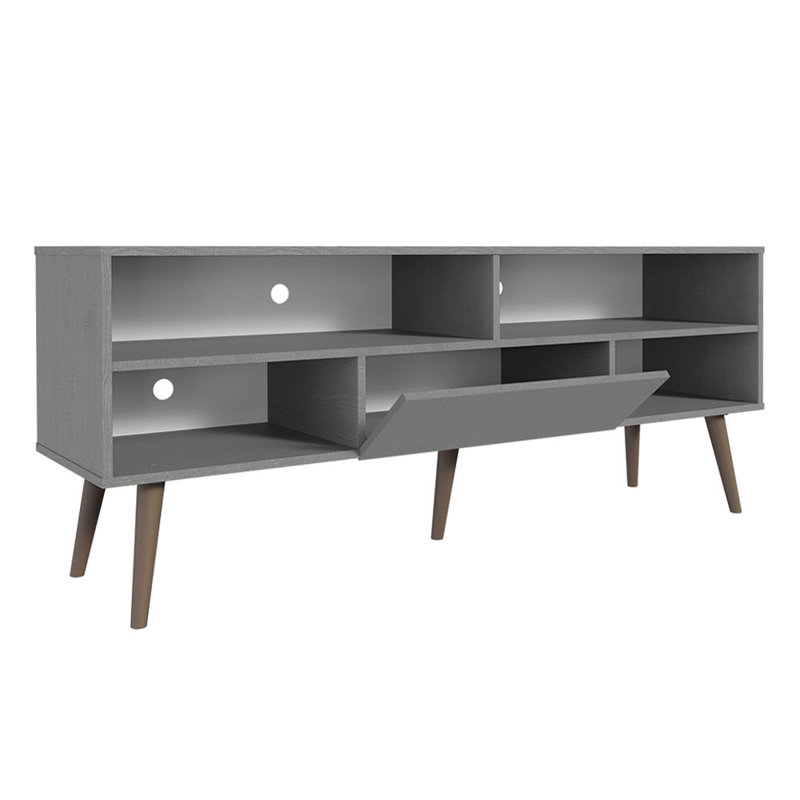 Meuble télé avec 1 porte, 4 tablettes pour téléviseur de 65 po ou moins IZZA, meuble audio-vidéo en bois, gris