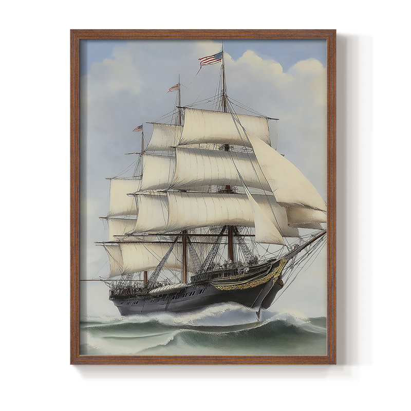 NAUTICAL Series LXVI, reproduction encadrée - bois massif, H 15 po x l 12 po, Noyer