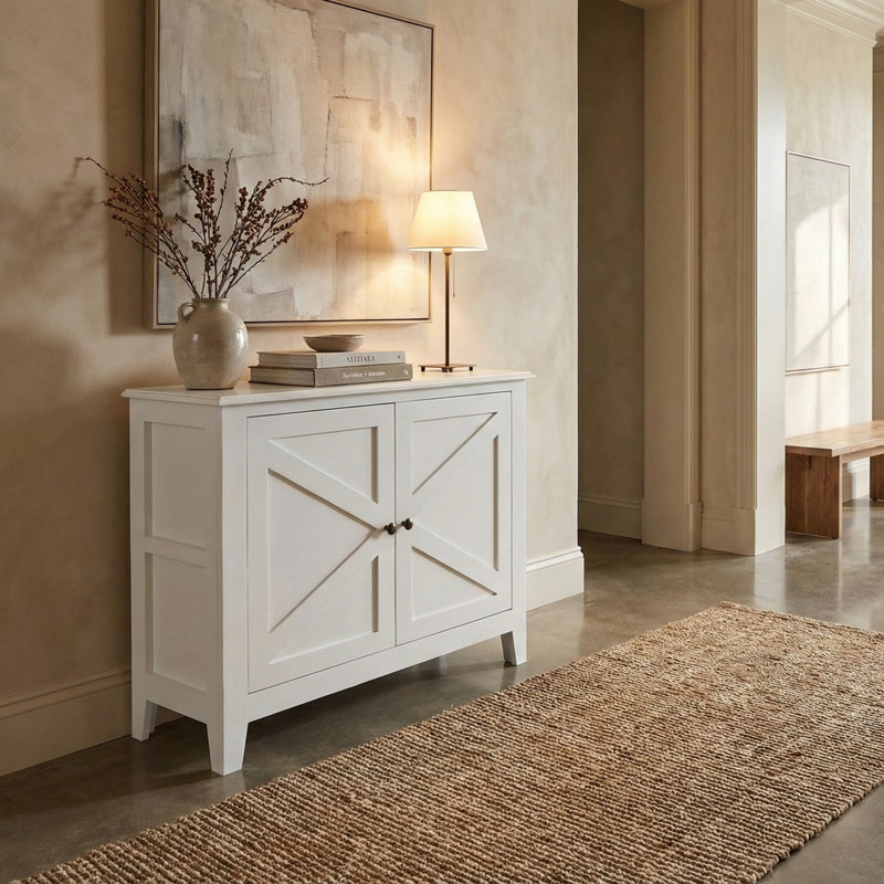 Maye 42" Wide Farmhouse 2-Door Accent Storage Cabinet With Interior Shelves, White