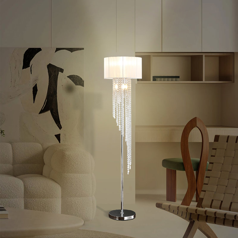 Lampe sur pied en métal chromé avec abat-jour cylindrique 65,75 pouces (convient au salon / chambre à coucher)