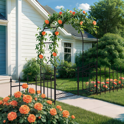 7.2 Ft Outdoor Metal Arbour With Gate And Fence