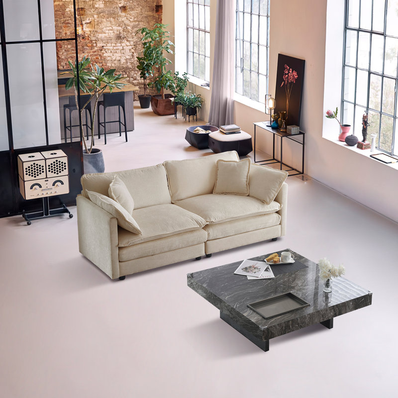 Haninerm Chenille Round Arm Loveseat, Light Coffee, 2