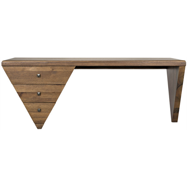 Noir Jetson Natural Brown Teak Wood Midcentury Modern Desk