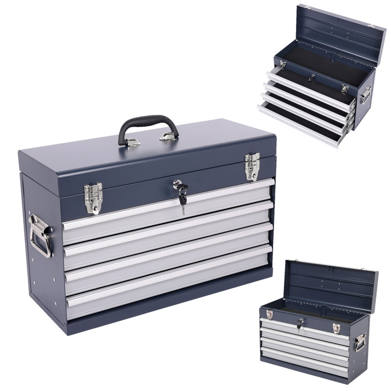 Boîte à outils portative en métal 21 pouces avec 4 tiroirs, doublures et rails de roulement pour tracas - système de glissières facile d'accès, entretien de la surface thermolaquée