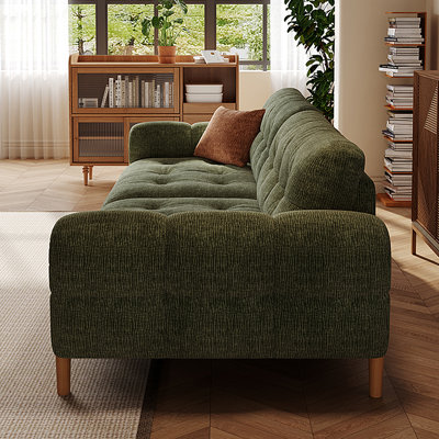102.36"Green linen-blend loveseat with throw pillows