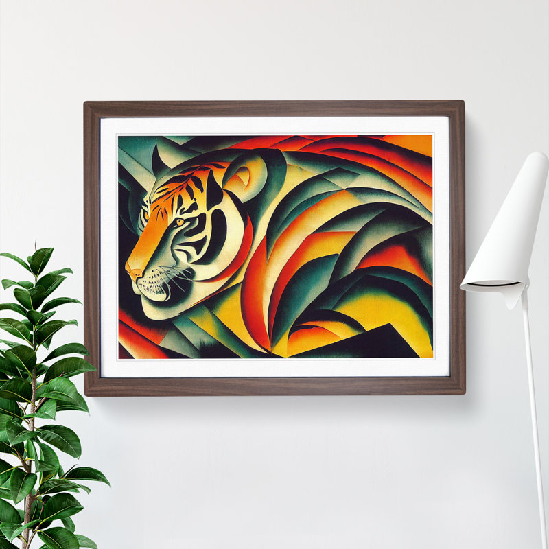 Abstract Tiger Painting - Framed Print, 34cm H x 46cm W x 2cm D, Walnut Framed