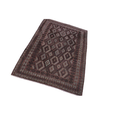 Tapis brun foncé / gris en laine fabriqué à la main 6 pi 9 po x 9 pi 7 po Madee