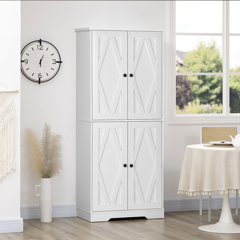 Armoire de cuisine Farmhouse, grande armoire de rangement autoportante avec 4 portes de grange et tablettes réglables