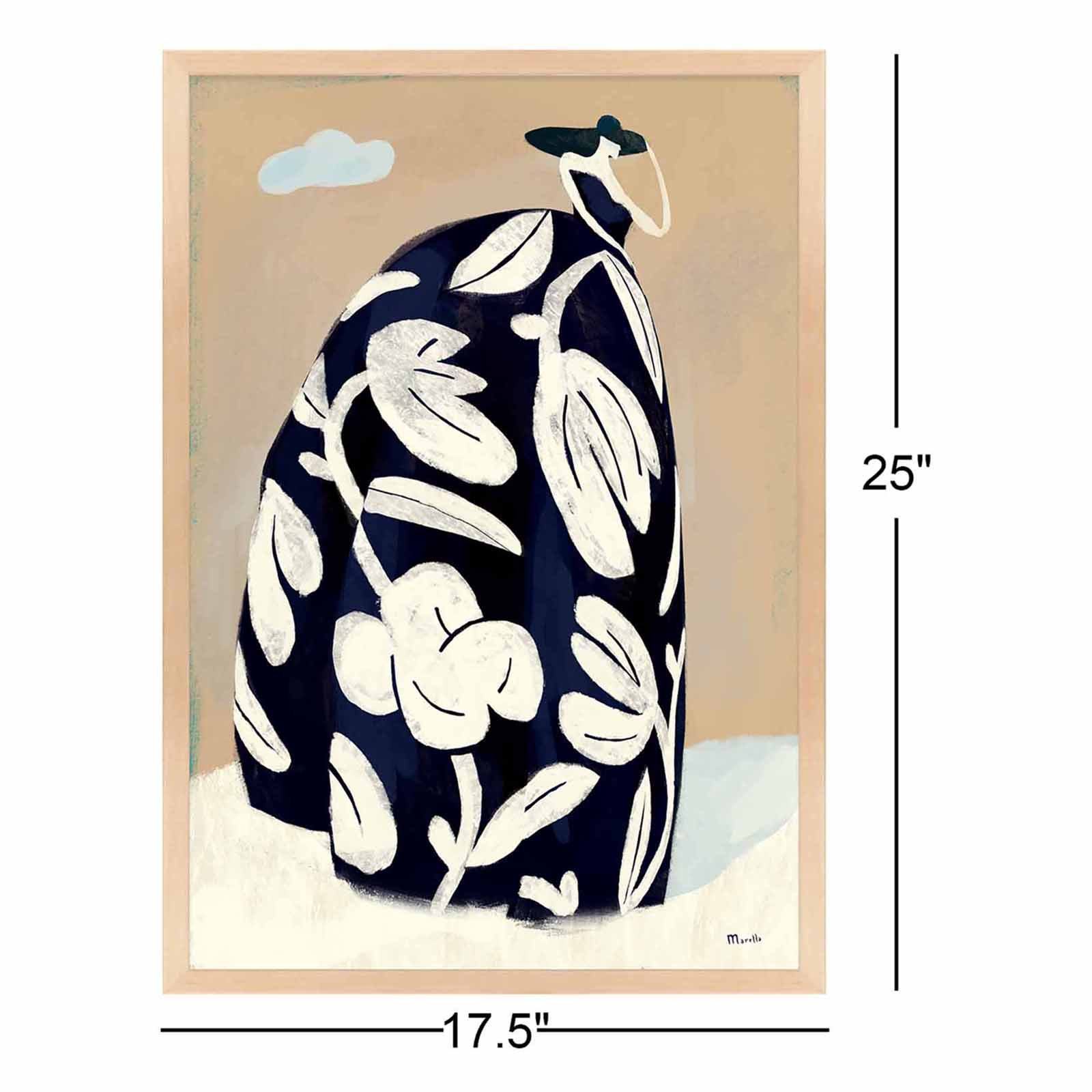 Black Dress Print by Marco Marella, Maple Paper Framed, 25" H x 17.5" W x 1.25" D