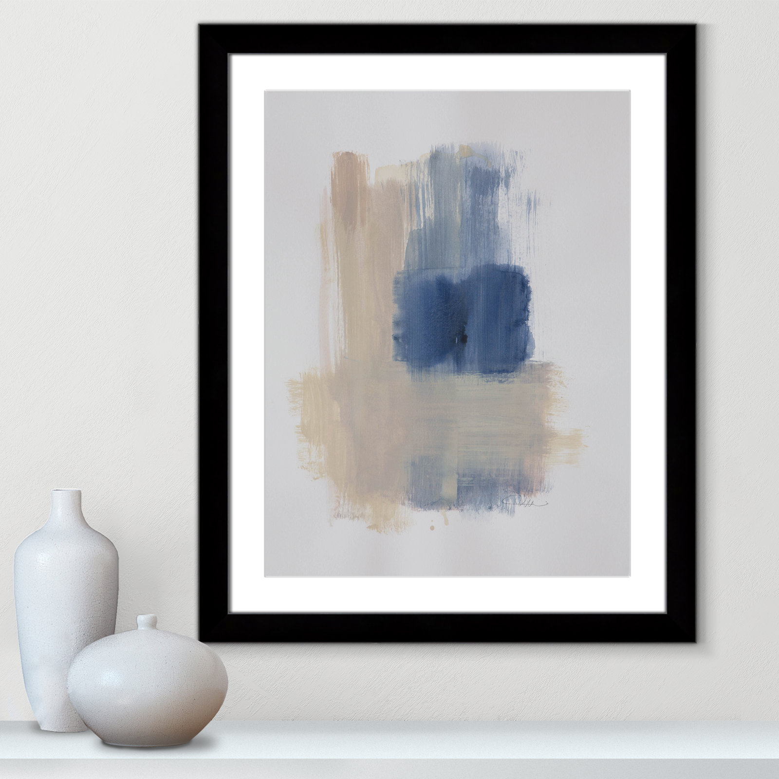 Esmeray "Powder Room Wash III" Print, 31" H x 25" W x 1.25" D  , Black Cube Frame Matted