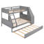 Lit superposé simple au-dessus d'un lit double avec lit gigogne, bureau intégré et rangement, parfait pour les chambres d'enfants et les soirées pyjama, gris