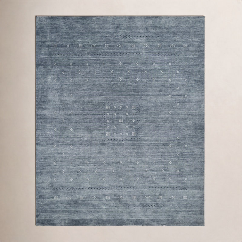 Simi Hand Knotted Cotton/Wool Southwestern Area Rug, Slate, Rectangle 8' x 10'