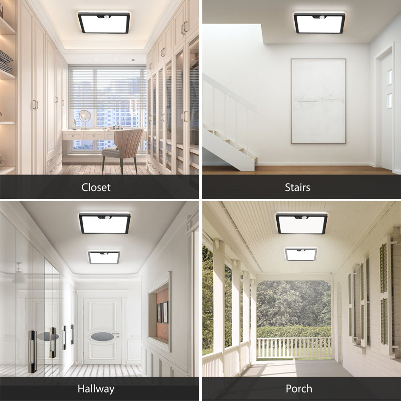 LED Motion Sensor Ceiling Light Square Flush Mount 3CCT Selectable, Black