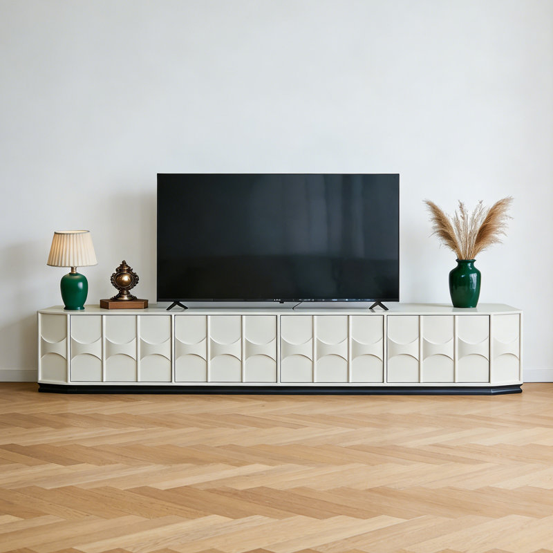 Meuble télé avec rangement en bois massif de style français, H 17,7 po x L 118,1 po x l 15,7 po