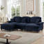 Mid Century Three Seater Modular L Shaped Sectional Couch with Flared Arms, Removable Ruffles Pleats Skirts, and Spindle Legs, Comfy Chenille 3-Seat Deep Seat Sofa with Movable Ottoman, Blue-1809319791-1809319790