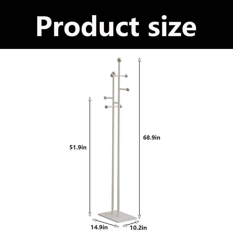 Coat Rack Freestanding With Marble Base, White