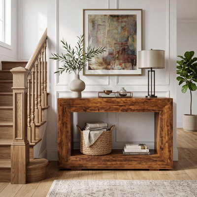 Console de style champêtre à 2 niveaux, table d'appoint avec prise électrique, table d'entrée avec rangement