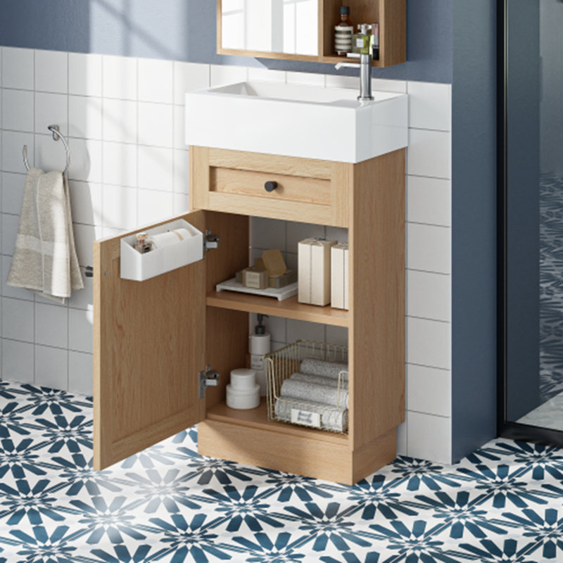 Meuble-lavabo de salle de bain avec lavabo, 1 porte et tablette réglable