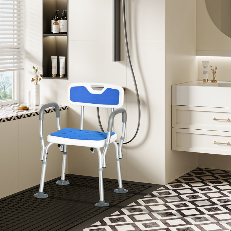 Chaise de douche réglable avec dossier et accoudoirs, siège de bain antidérapant et rembourré Eva pour personnes âgées et pour personnes à mobilité réduite, capacité de 299 lb