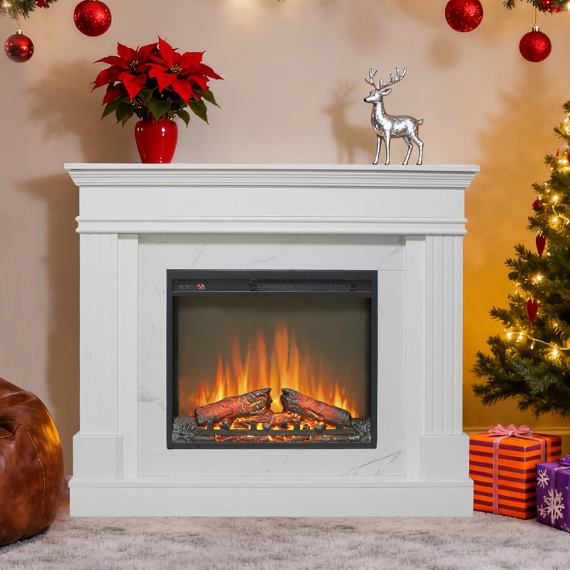 44 Inch Electric Fireplace With Mantel, 23 Inch Insert Heater, Realistic Flame Effect, Remote Control, Timer, Csa/ul Certified