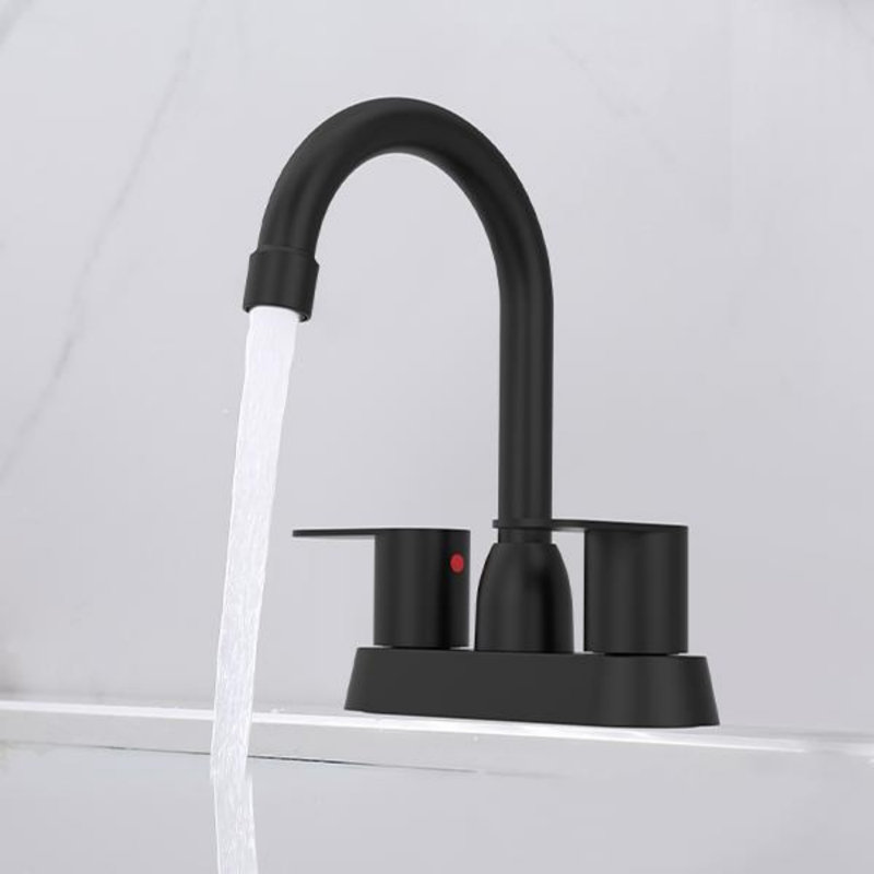Robinet de lavabo de salle de bain à 2 poignées en acier inoxydable avec bec pivotant, Noir mat