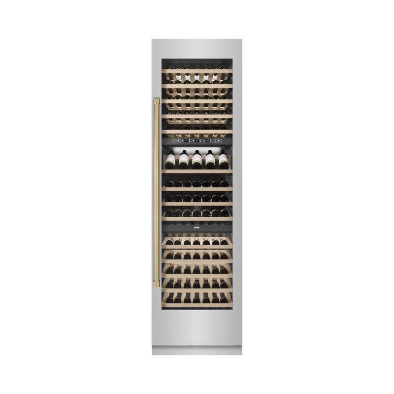 ZLINE Autograph 24 in. 12.4 cu. ft. Triple Zone 100 Bottle Column Wine Cooler and Accents, Gold