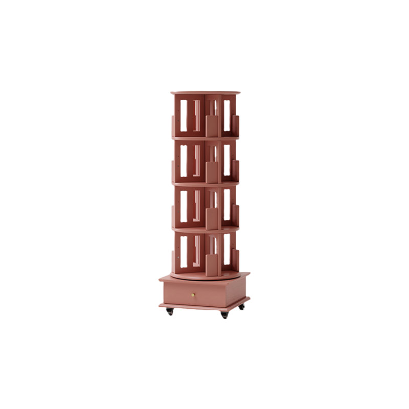 Bibliothèque rotative de style moderne, (4 tablettes) H 59,25 po x l 19,29 po x P 19,29 po, Rose