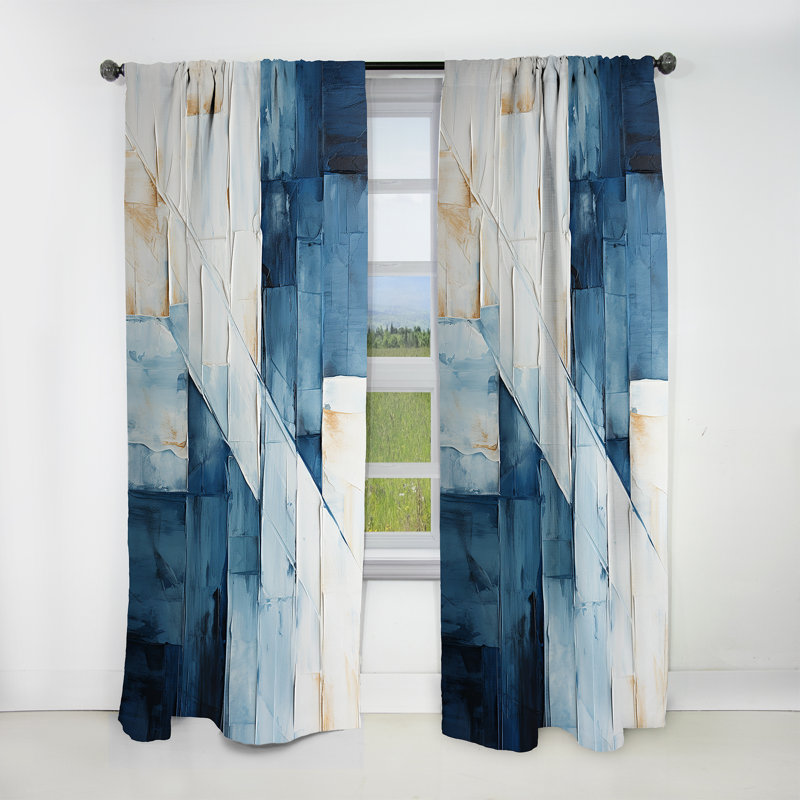 Panneau de rideau géométrique, motif occultant bleu nautique - formes nautiques géométriques blanches et bleues VI