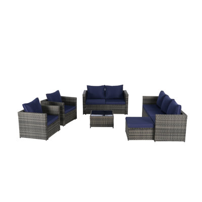Ensemble de meubles de patio 6 pièces, ensemble de conversation pour canapé d'extérieur en rotin et osier avec table en verre, coussins et coussins pour le jardin et la cour