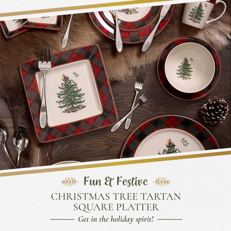 Christmas Tree TARTAN SQUARE PLATTER 10"