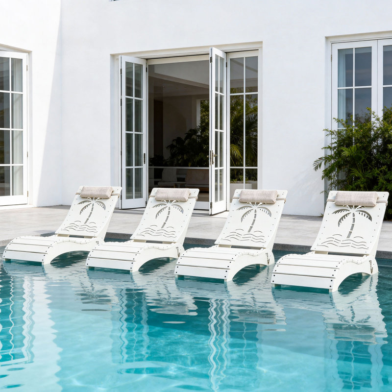 in Pool Lounge Chairs Set of 2, HDPE Pool Chaise Loungers for Sun Shelf up to 9 Inches, Fade-Resistant, 3-Position Adjustable Backrest with Headrest, Ergonomic Poolside Lounger
