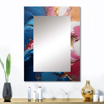 Trippy Pink Blue Abstract Liquid Ink IV - Liquid Ink Decorative Mirror, Modern Large Wall Mirror, Printed Metal Art