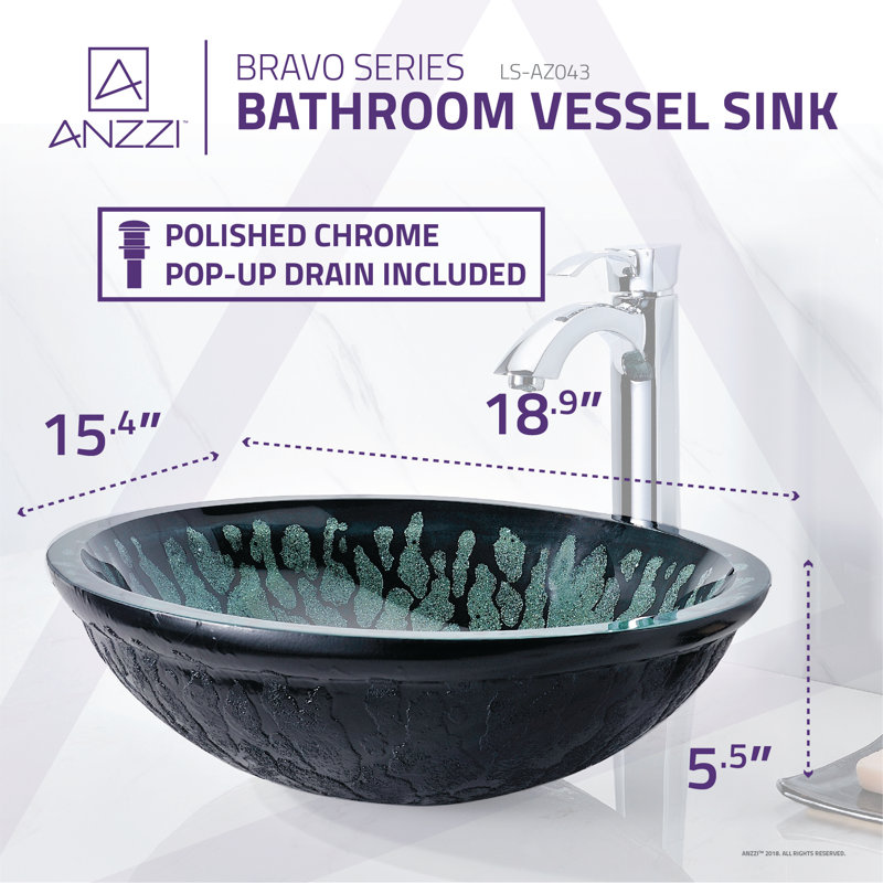 ANZZI Bravo 15.4 " Tempered Glass Circular Bathroom Sink