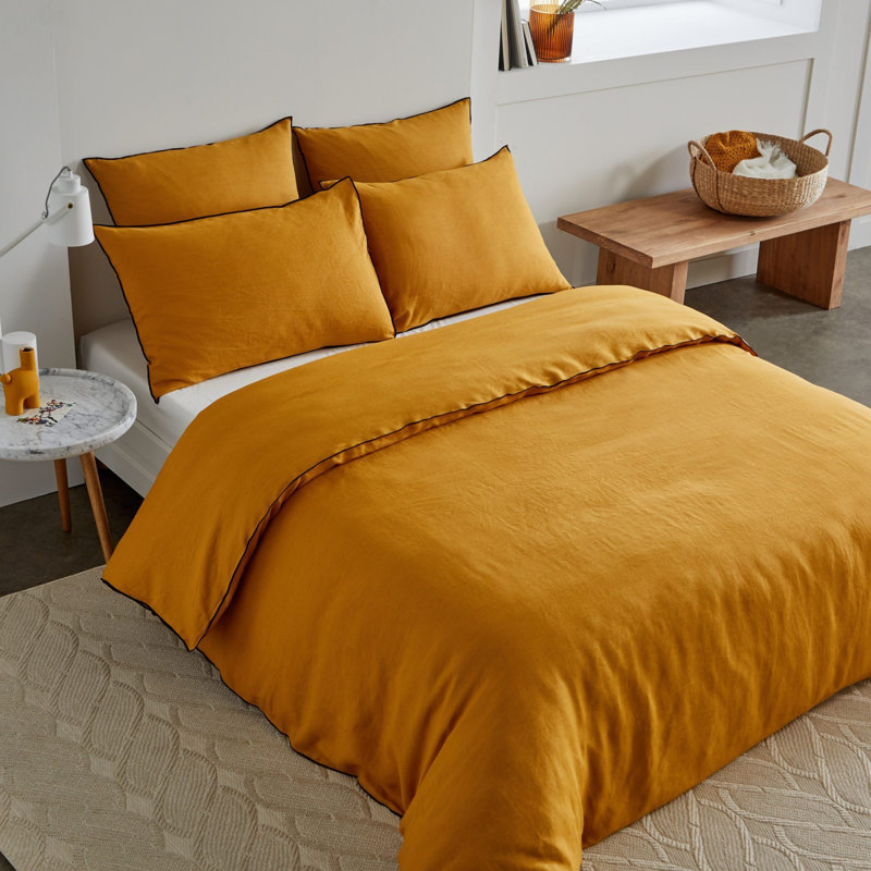 Dziedzic 100% Linen Solid Colour Duvet Cover, Ochre