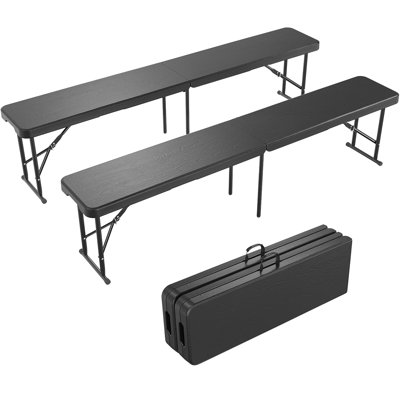  6ft Portable Plastic Folding Bench Set of 2, Heavy Duty Fold-in-Half Outdoor Dining Benches with 4cm Thick HDPE Panel and Carry Handle for Picnic Party Camping Event Seating, Black