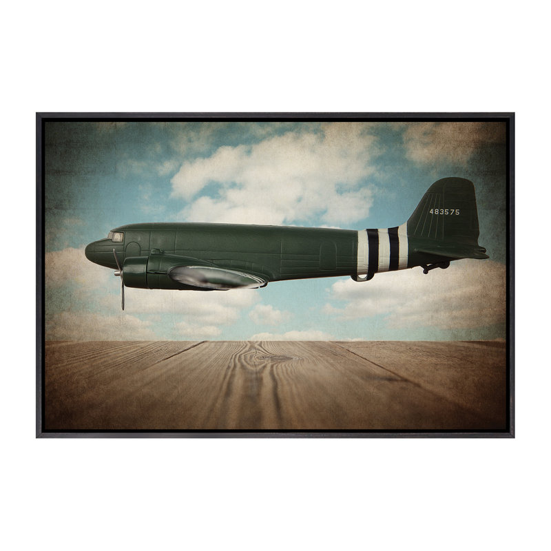 Douglas DC-3 par Saint and Sailor Studios - reproduction de photo, Toile avec cadre noir patiné, H 18 po x l 26 po x P 1,5 po
