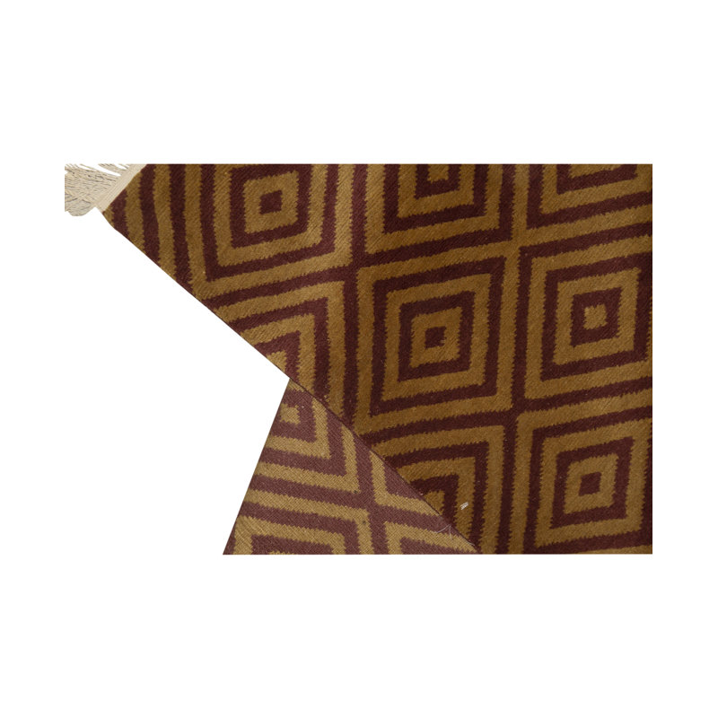 Tibetan Wool Geometric Area Rug in Brown