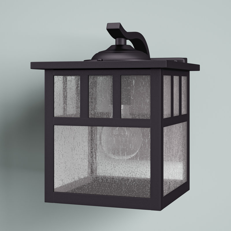 Avaline 9.5 in. H 1-Light Oil Burnished Bronze Mission Outdoor Wall Sconce made of Durable Steel, Clear Seeded Glass Shade, LED Compatible, Use for Exterior Porch Patio Front Door or Garage