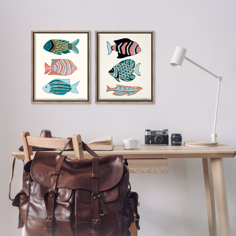  «Tropical Pastels Fish», ensemble de 2 toiles flottantes encadrées par Yvette St. Amant, Cadre flottant orme Montalcino