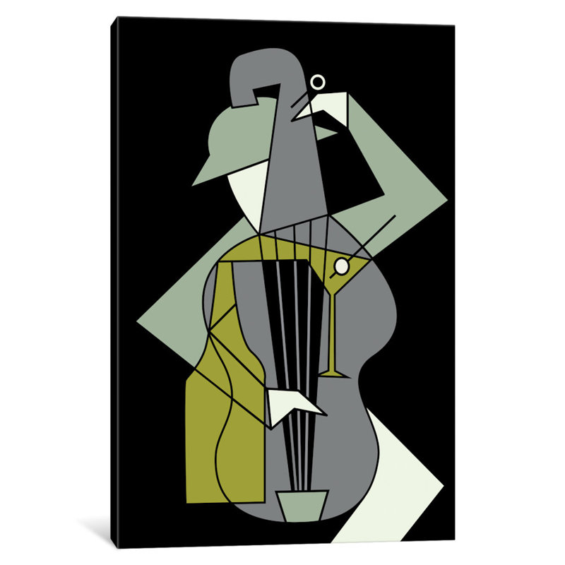 Musique et alcool par Flatowl - impression sur toile tendue, H 18 po x l 12 po x P 1,5 po, Pas de tapis, Toile tendue