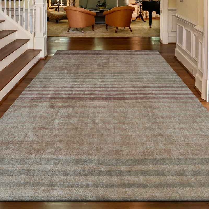 Striped Area Rug in Brown, Rectangle 3'9" x 5'11"