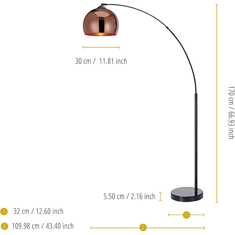 Floor Lamp With Faux Marble Base And Metallic Shade For Living Room, Bedroom, Or Office