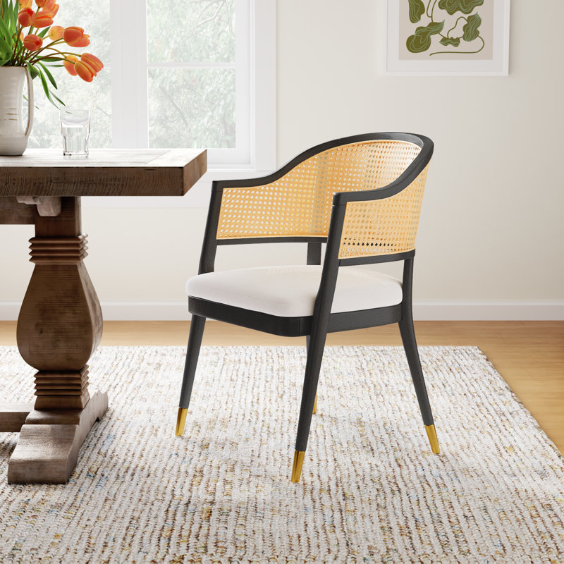 Godfrey Cane Back Arm Chair, Black/Gold