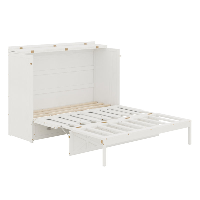 Lit escamotable avec grands tiroirs Murphy, Blanc brossé, Grand lit
