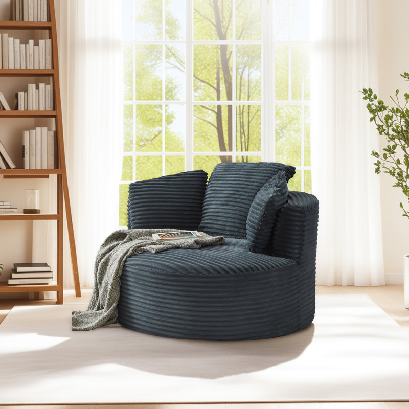 Lozena  49" Corduroy Upholstered Barrel Chair, Oversized Round Compression Chaise Lounge, No Assembly Required