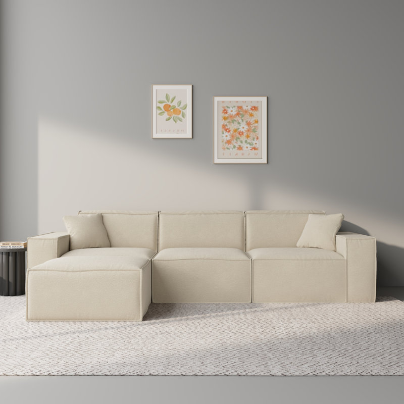 Canapé modulaire de 110 po à compression, canapé modulaire moderne avec sièges profonds, canapé rembourré en chenille désossée pour le salon, 3 sièges profonds avec repose-pieds