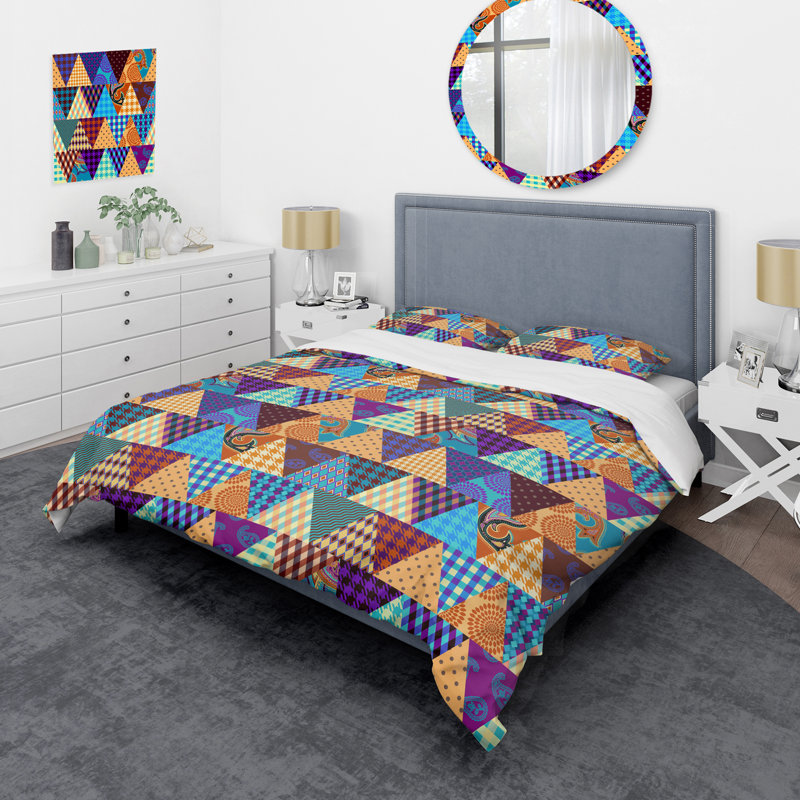 Multicolore patchwork matelassé - ensemble de housse de couette abstrait - microfibre de polyester