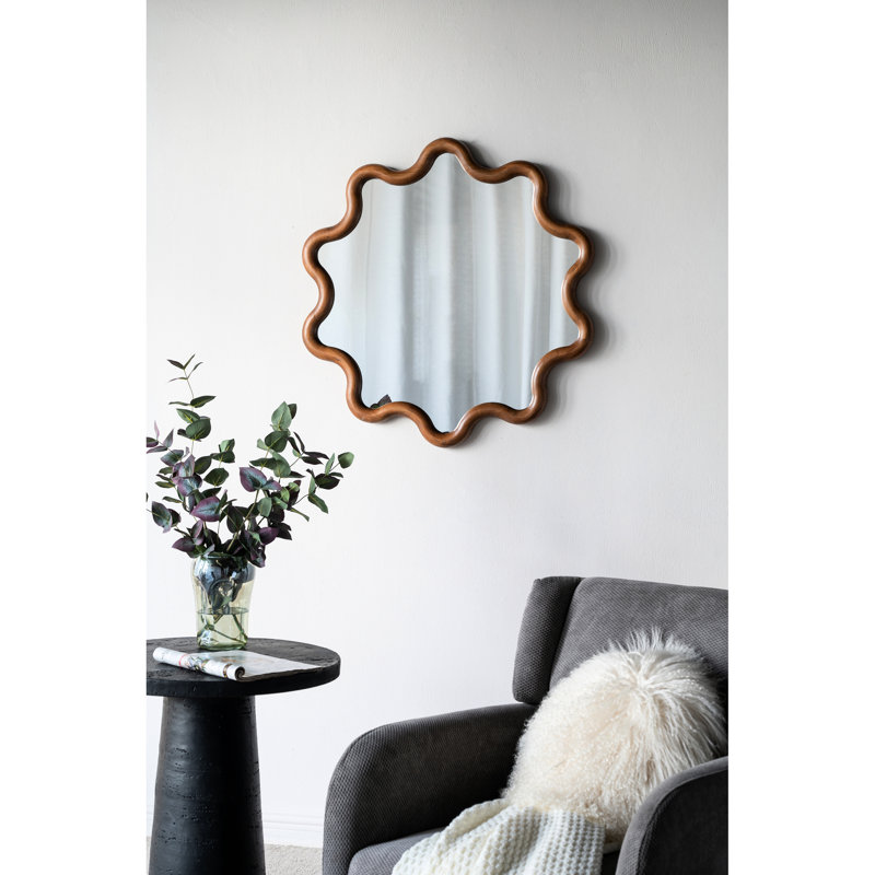 Miroir 30 po x 31 po avec cadre en bois brun foncé inégalé, salon, chambre à coucher, vestibule 29,75 po, style mural distinctif et éclairage